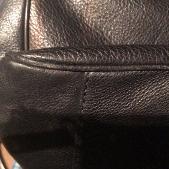 Michael Kors Leather Satchel Shoulder Bag Tote Pocket Logo Minimalist Black Grey - Picture 10 of 16